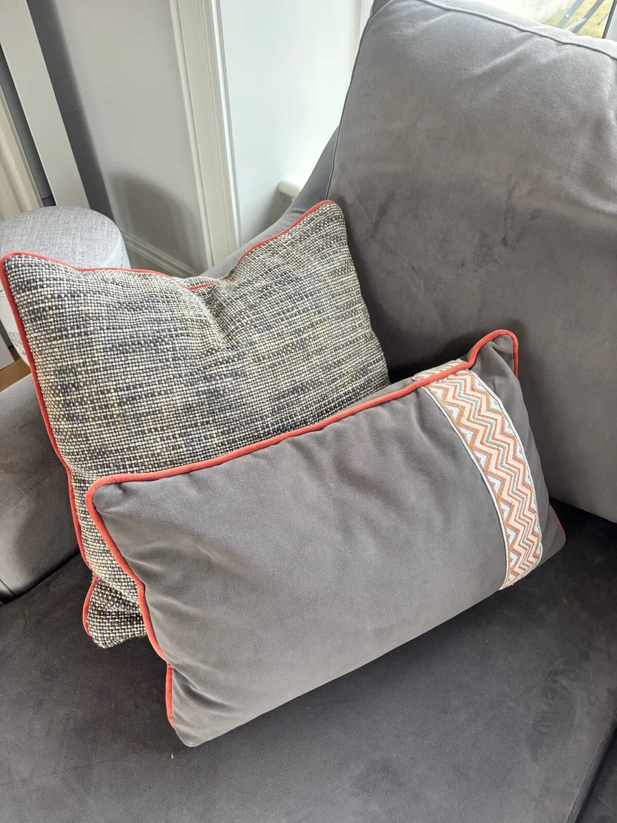 Grey 2 seater sofa with matching footstool - Image 3