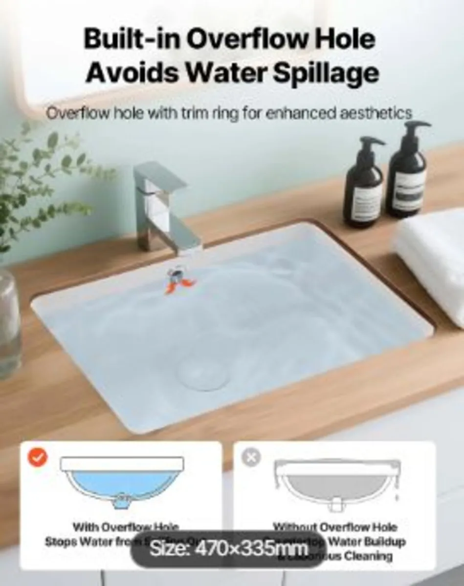 Undermount Bathroom Sink, 470 x 335 mm - Image 4