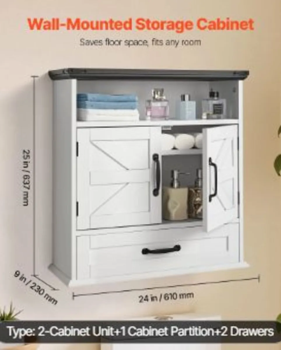 Bathroom Wall Cabinet, 2 Doors & Adjustable - Image 2
