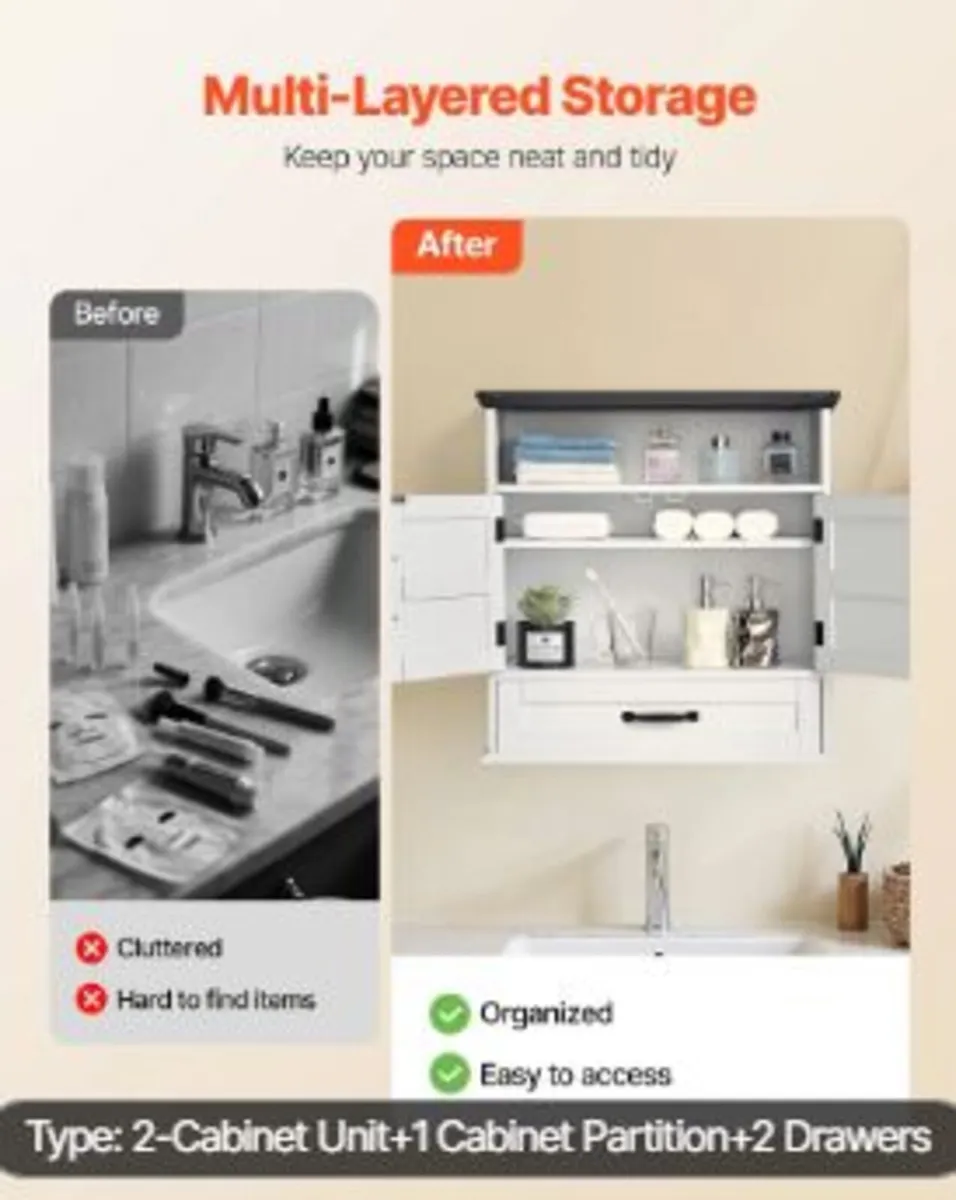 Bathroom Wall Cabinet, 2 Doors & Adjustable - Image 4