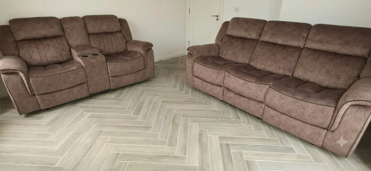 Gresham Grey & Beige Fabric Recliner Sofa Set - Image 3