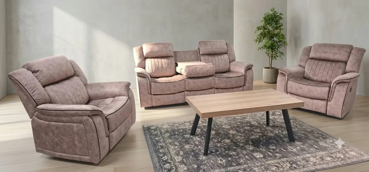 Gresham Grey & Beige Fabric Recliner Sofa Set - Image 2