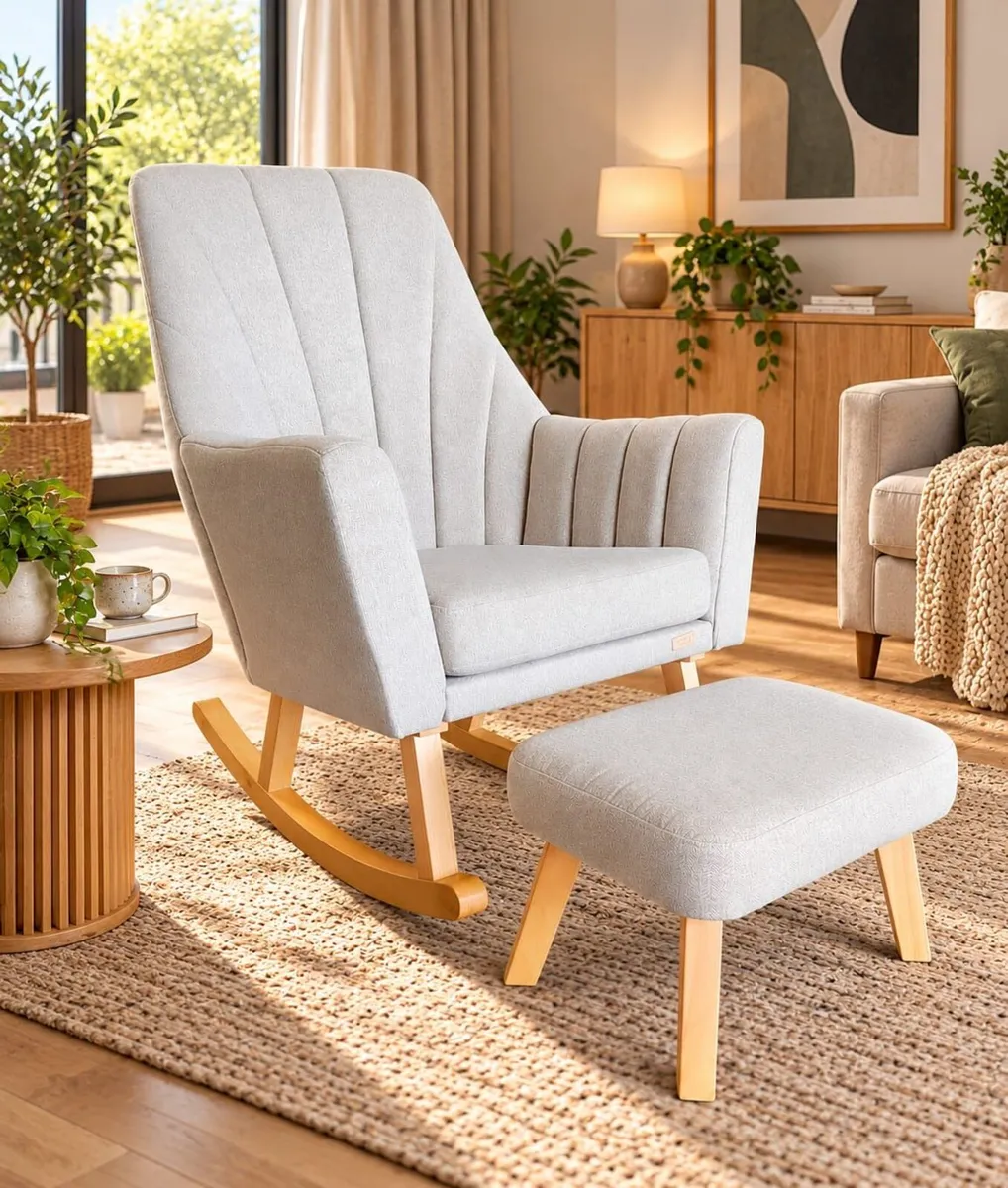Rocking Chair + Footstool (Like New) - Image 1