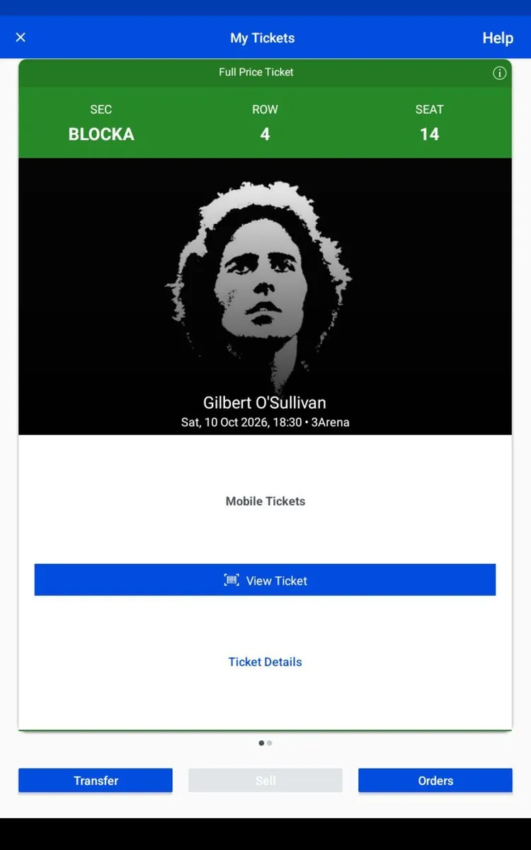 Gilbert O Sullivan 3 Arena Concert Ticket