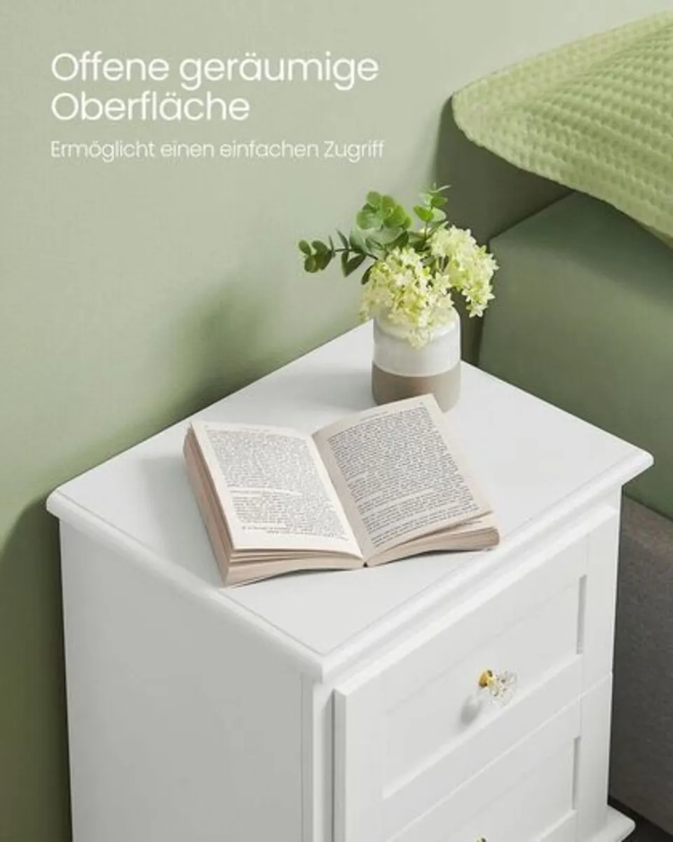 Set of 2 White Bedside Tables with Drawers Elegant - Image 2