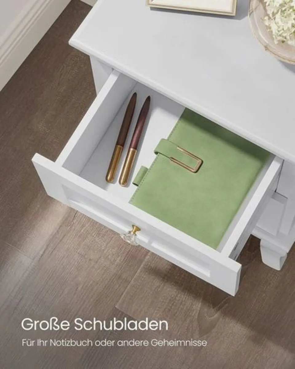 Set of 2 White Bedside Tables with Drawers Elegant - Image 3