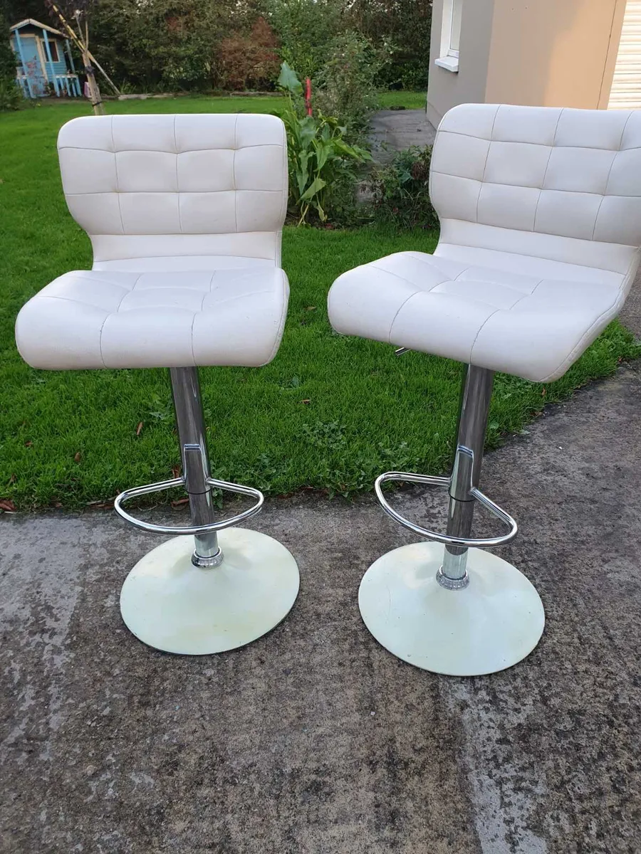 Pair of Cream Swivel Bar Stools  Adjustable Height - Image 1