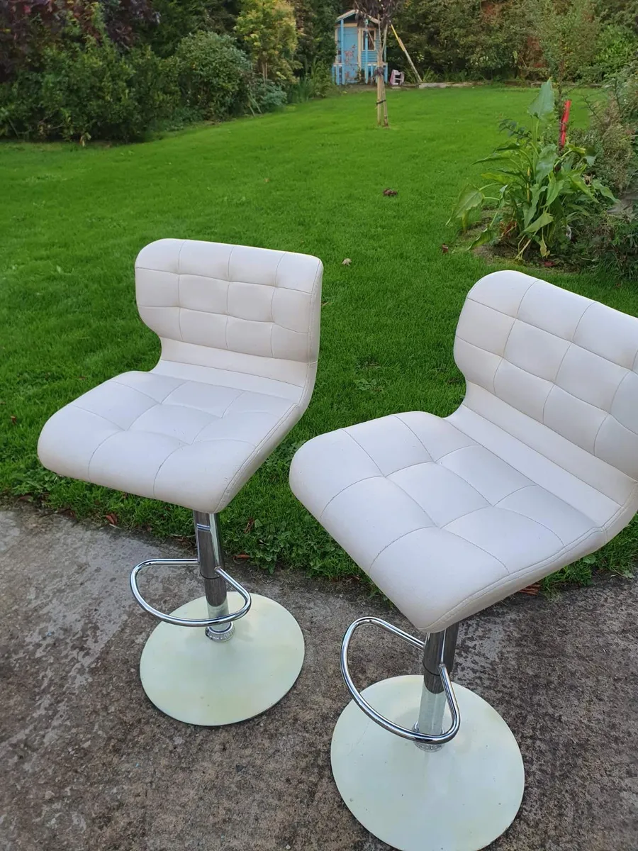Pair of Cream Swivel Bar Stools  Adjustable Height - Image 3