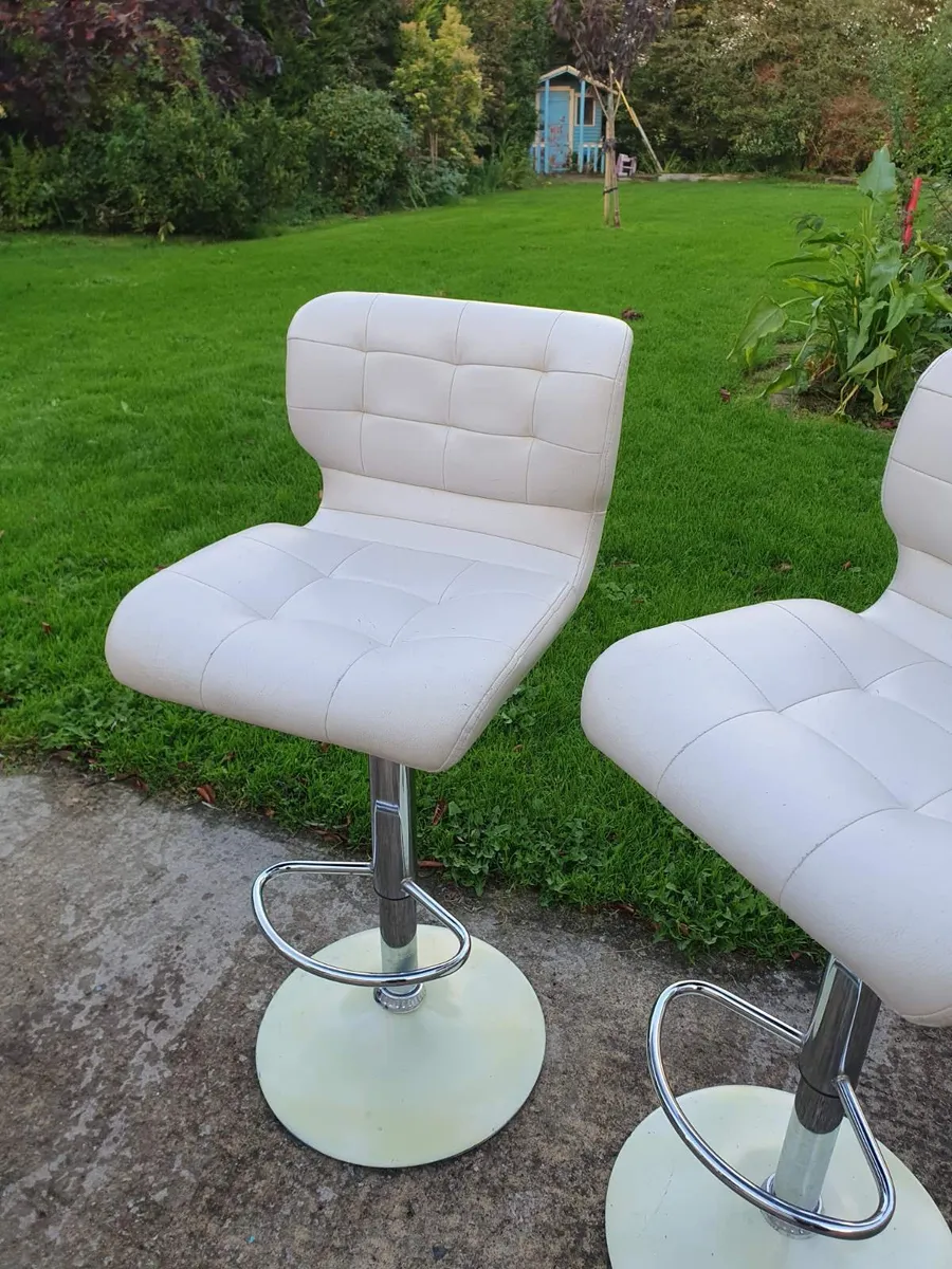 Pair of Cream Swivel Bar Stools  Adjustable Height - Image 4