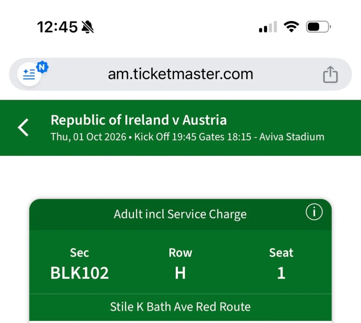 Ireland v Austria single ticket