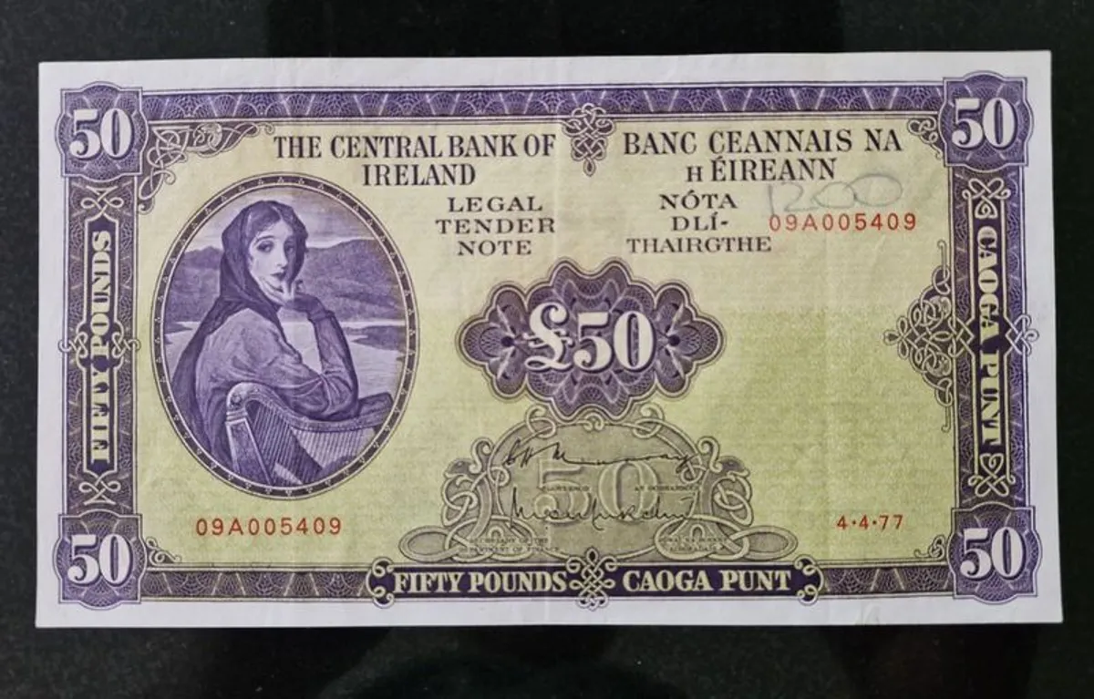 Central Bank of Ireland 50 Pounds 1977 Lady Lavery Banknote - Image 1