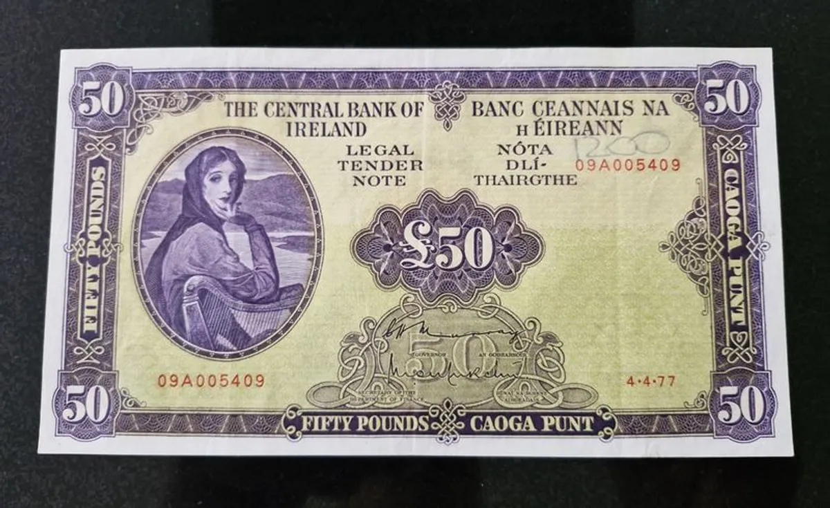 Central Bank of Ireland 50 Pounds 1977 Lady Lavery Banknote - Image 2