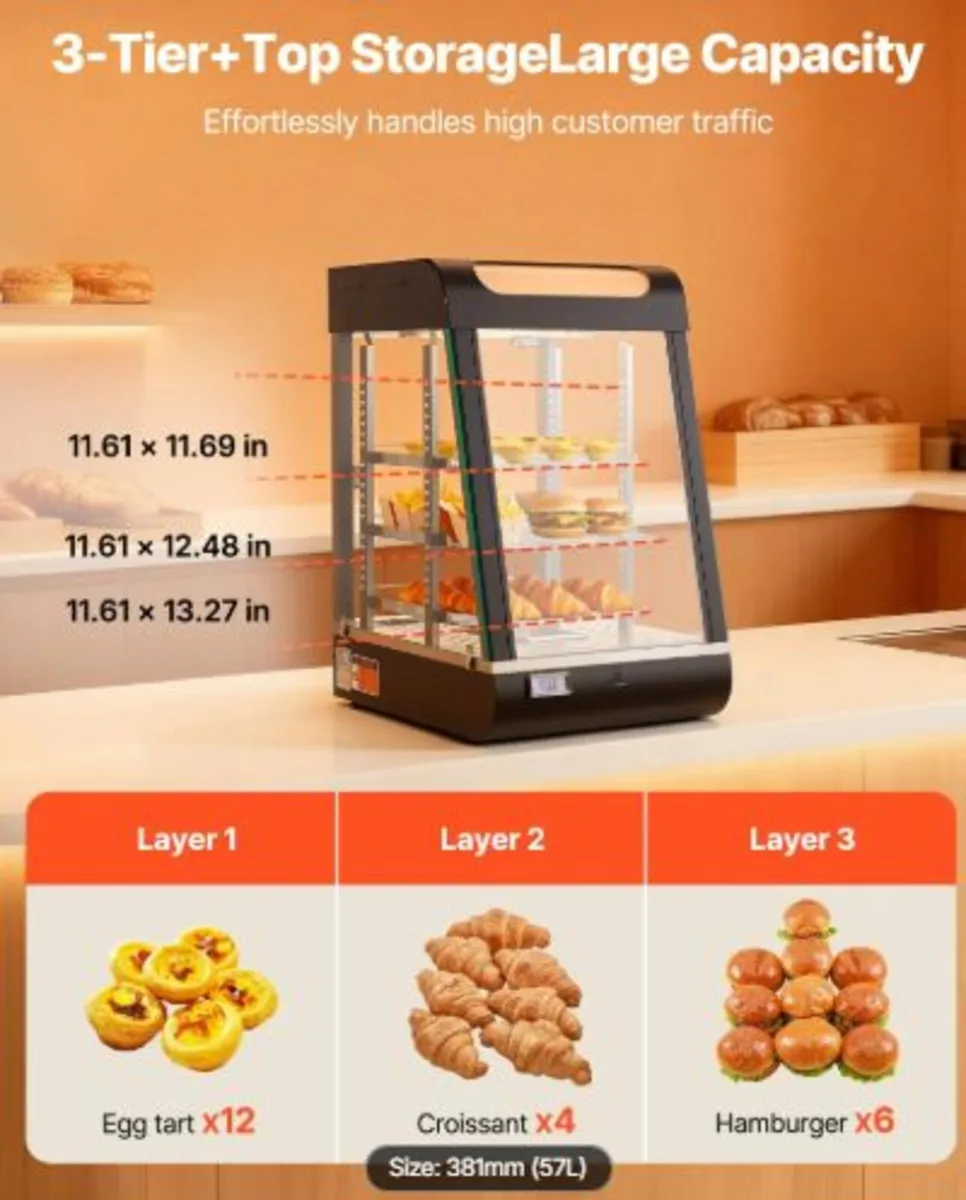 3-Tier Commercial Food Warmer Display, 800W Food - Image 4
