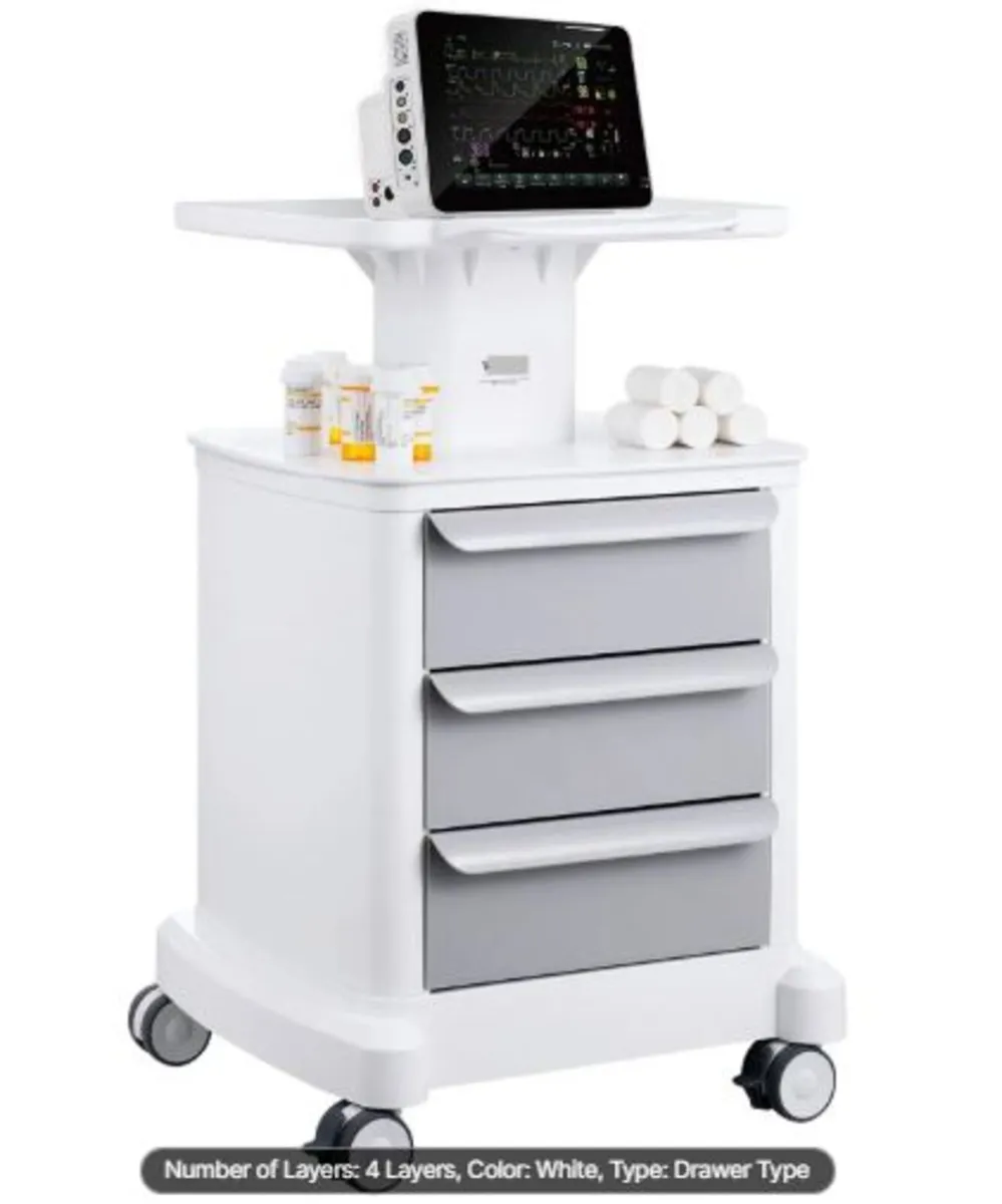 4 Tiers Lab Carts, Lab Utility Cart with 3 Drawers - Image 1
