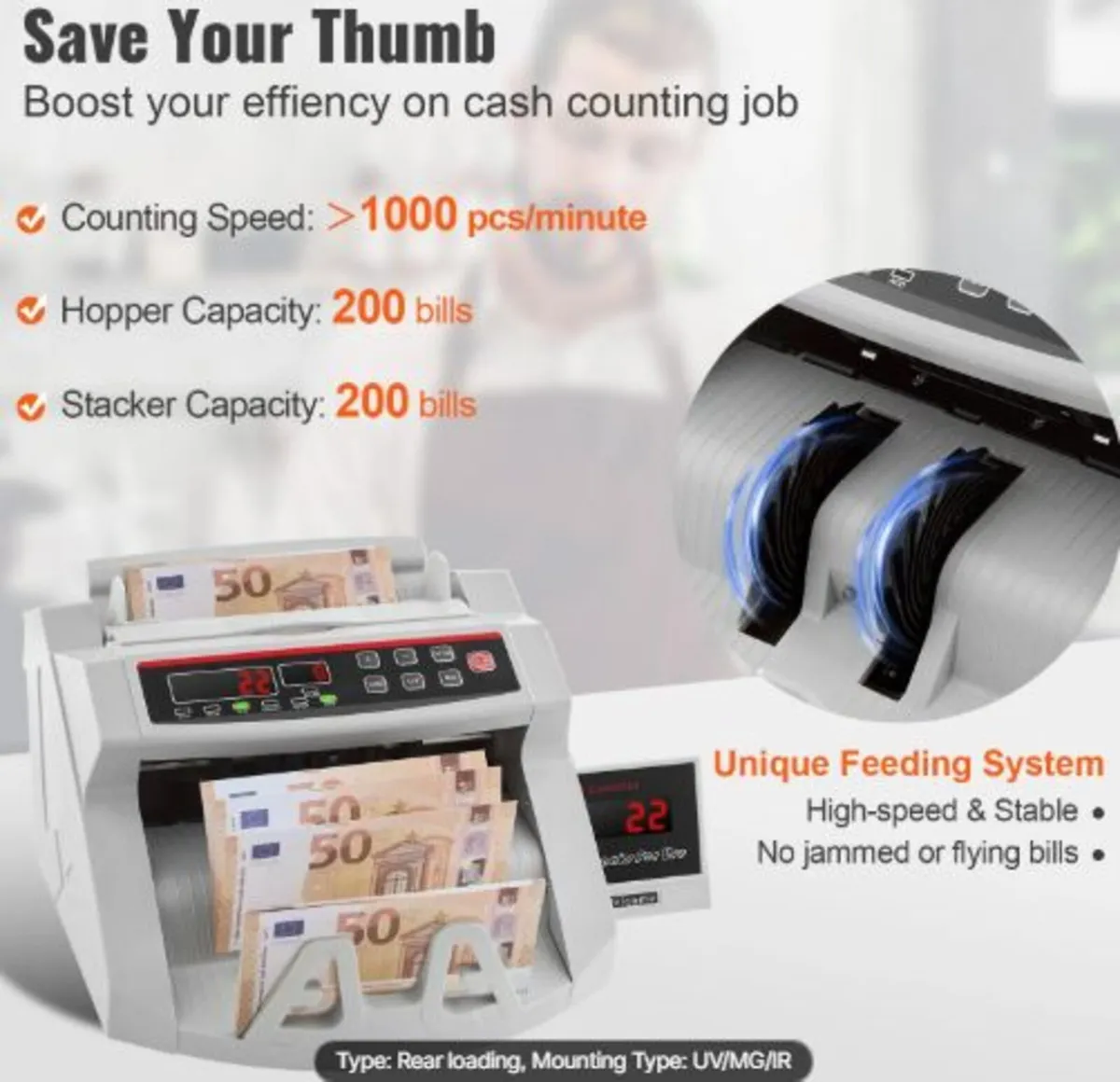 Banknotes Counter With LED Display, Professional - Image 4