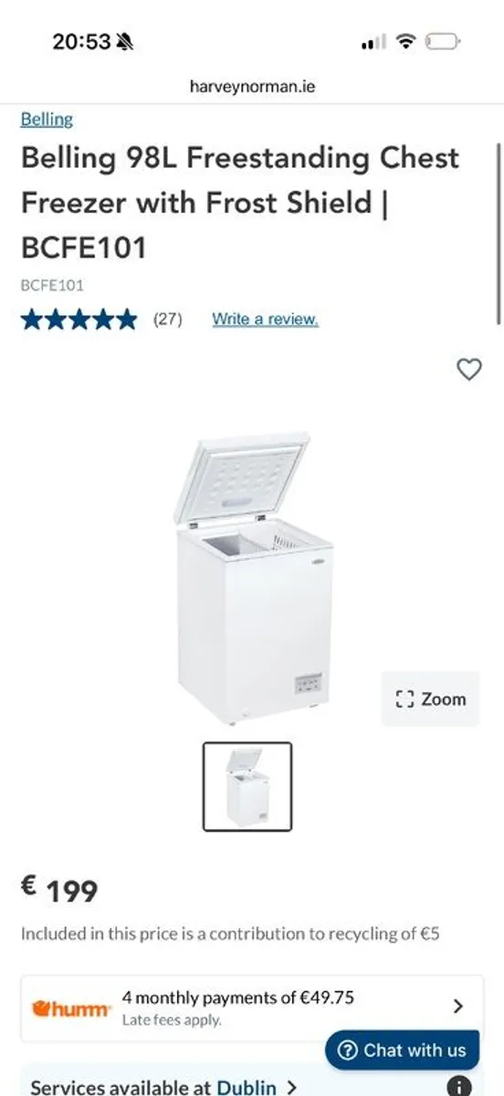 Belling 98L chest freezer