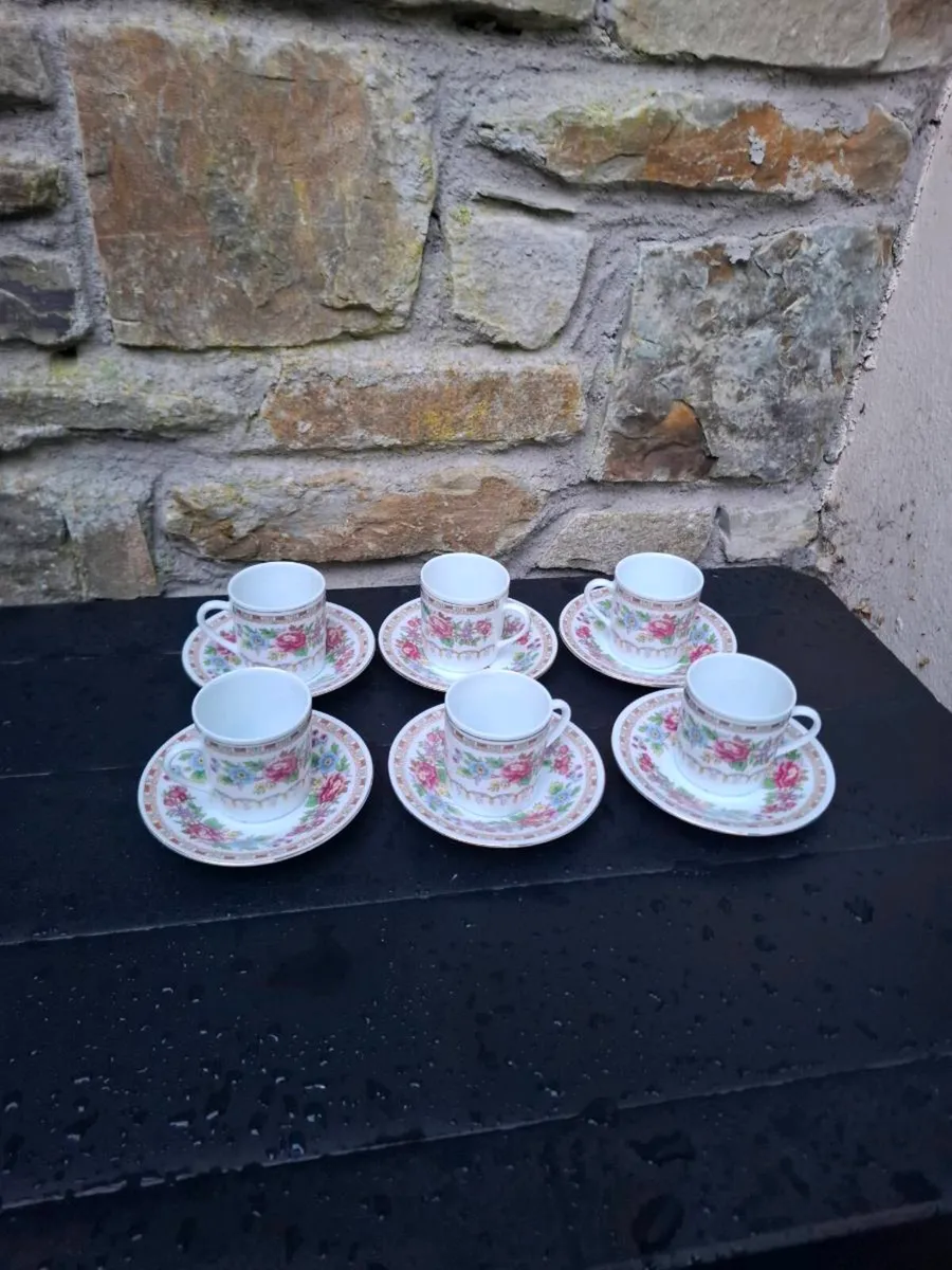Floral china espresso cups and saucers - Image 1