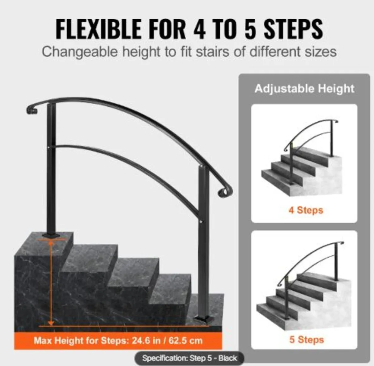 Handrails for Outdoor Steps, Fit 1 or 5 Steps - Image 3