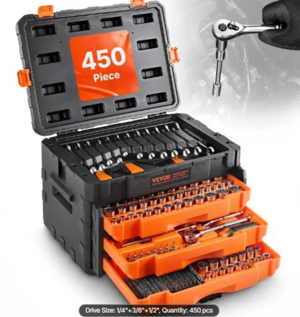 Mechanics Tool Set and Socket Set,450 Pcs, 6.4,9.5 - Image 1