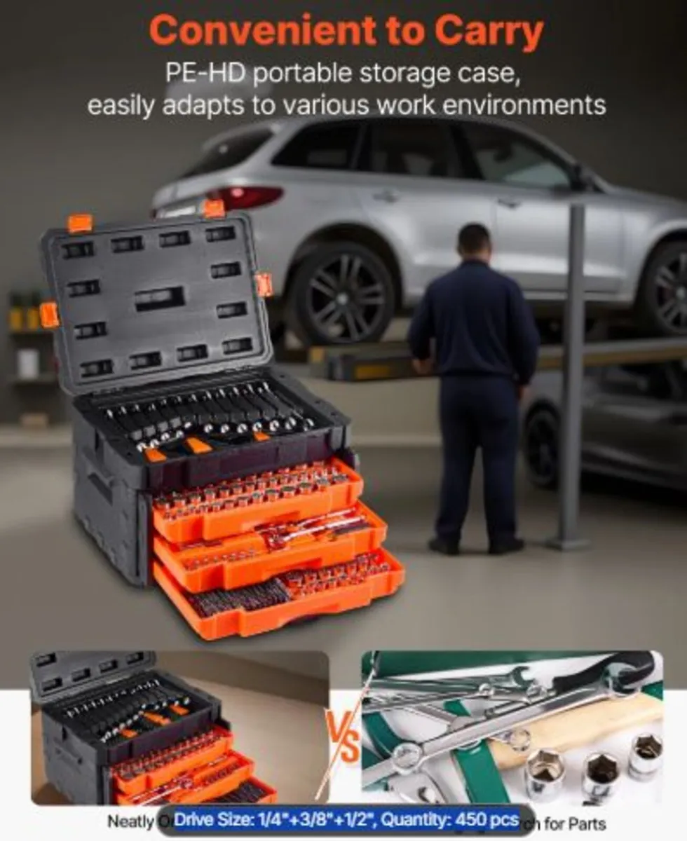 Mechanics Tool Set and Socket Set,450 Pcs, 6.4,9.5 - Image 2