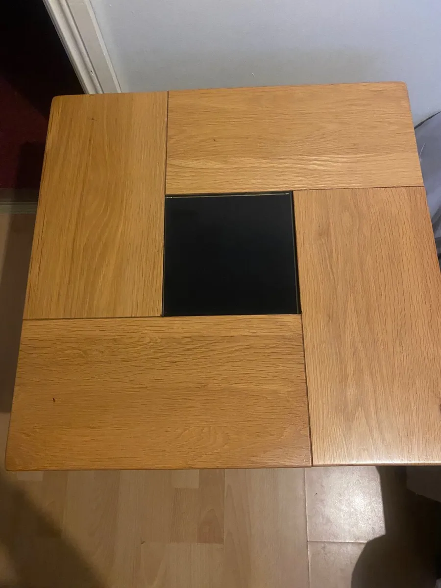 Frank McGowan Oak Table with black glass centre - Image 1