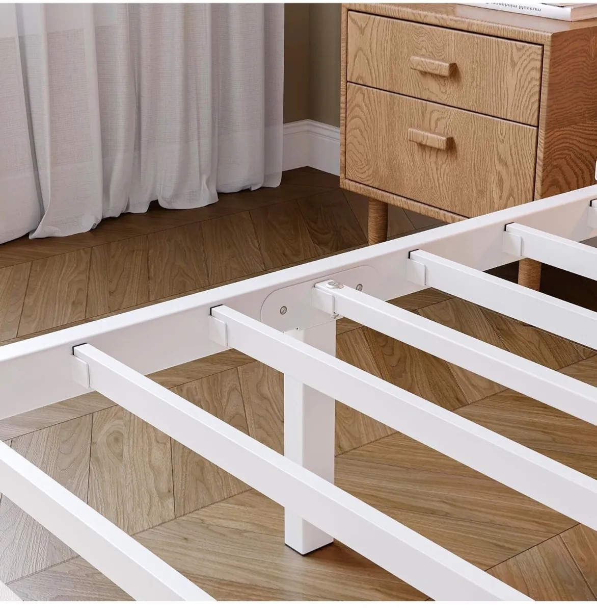 3FT Single Bed Frame with Storage Headboard, White - Image 3