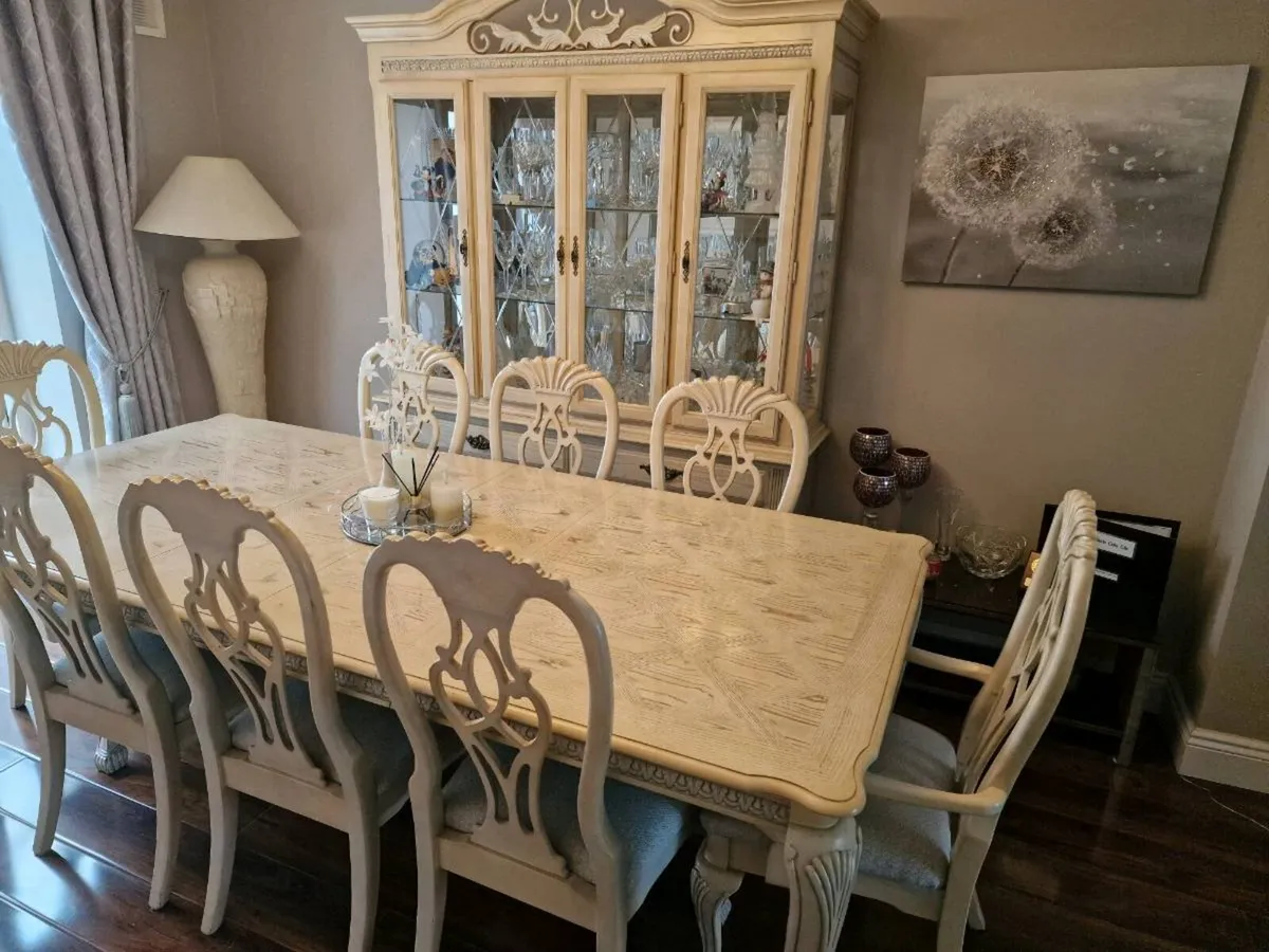 Limed oak table and 8 chairs and  matching unit - Image 1