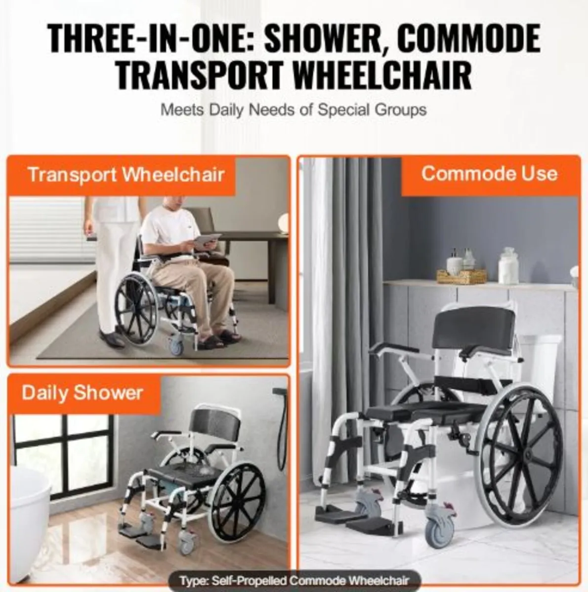 Shower Wheelchair 17.5in/44.5 cm Al Alloy Commode - Image 4
