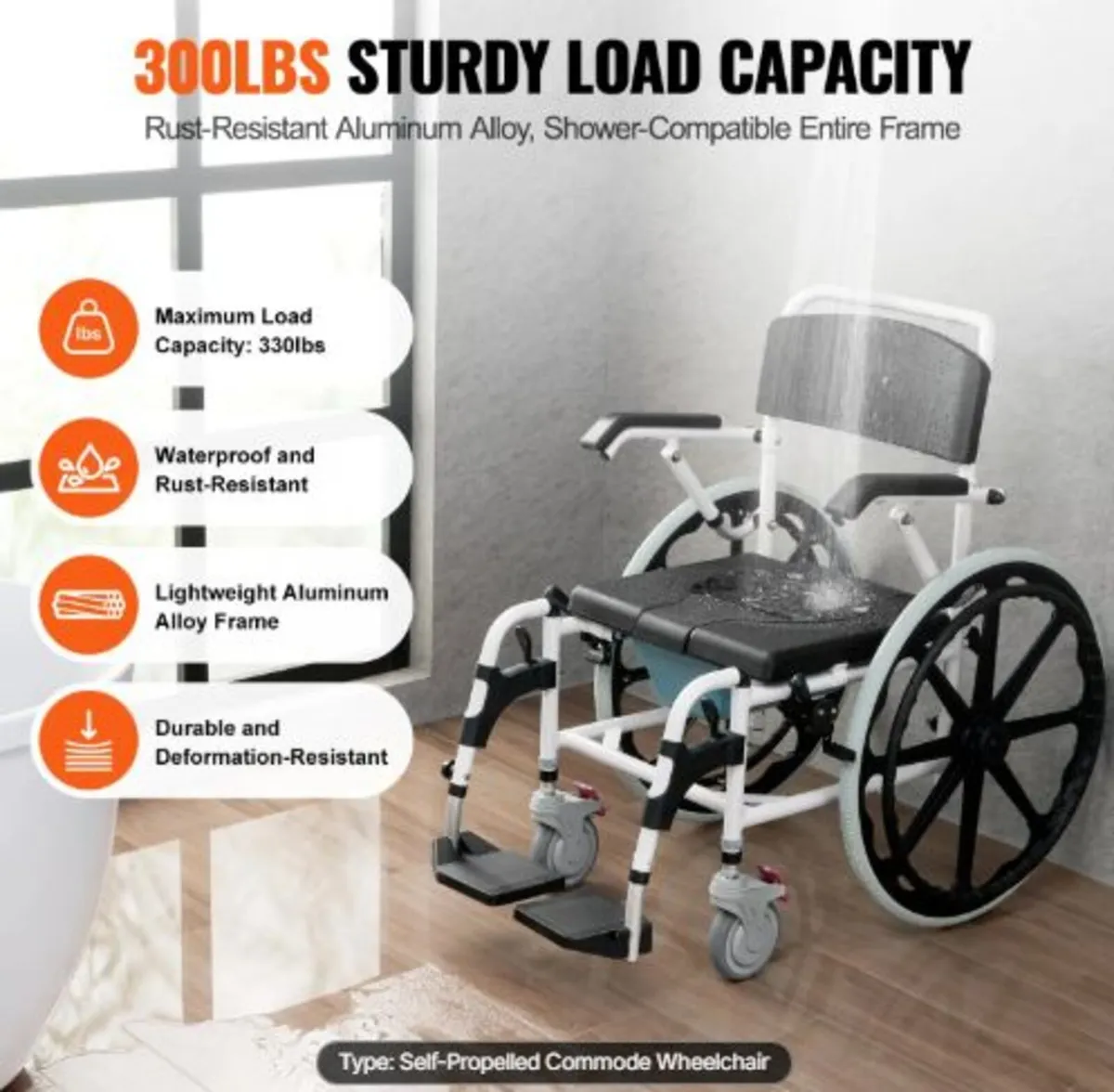 Shower Wheelchair 17.5in/44.5 cm Al Alloy Commode - Image 2