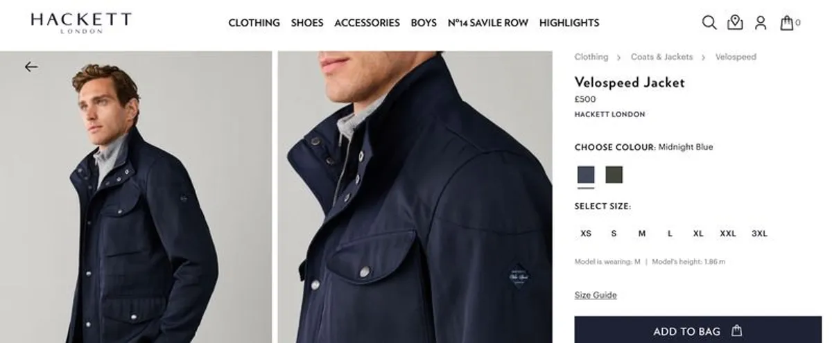 Men's Hackett Winter Velospeed Jacket Blue Size Medium Water Resistant Coat - Image 2
