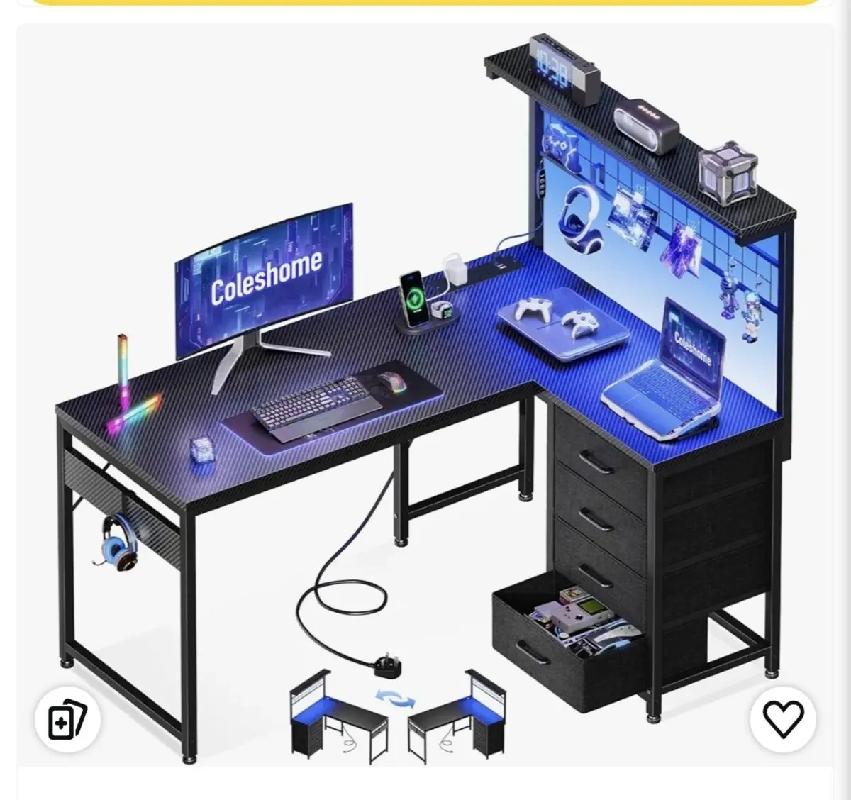 L shaped Desk with USB and sockets - Image 1