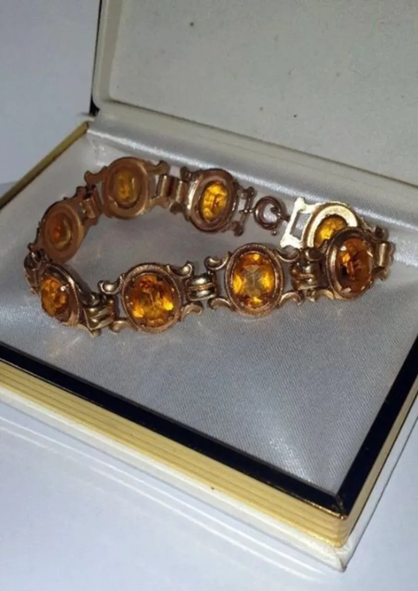 Vintage K&L 14ct Gold & Amber Bracelet - Image 1