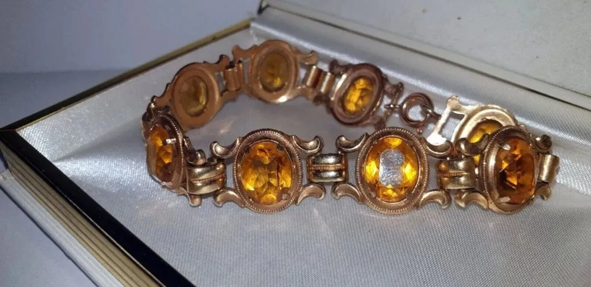 Vintage K&L 14ct Gold & Amber Bracelet - Image 3