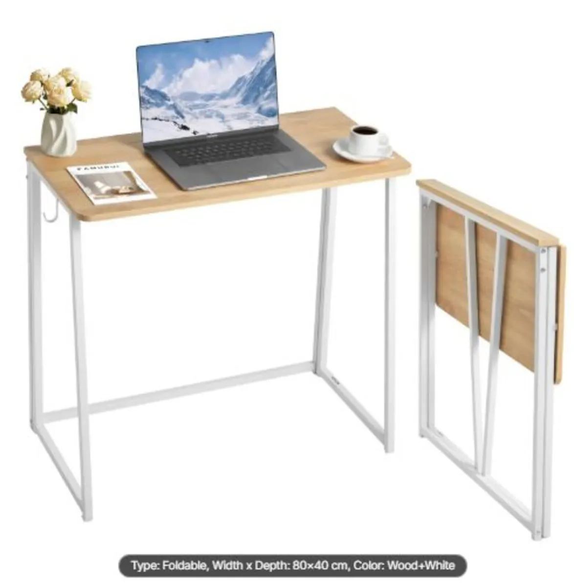 Folding Desk, 80 cm Small Foldable Table Compact - Image 1