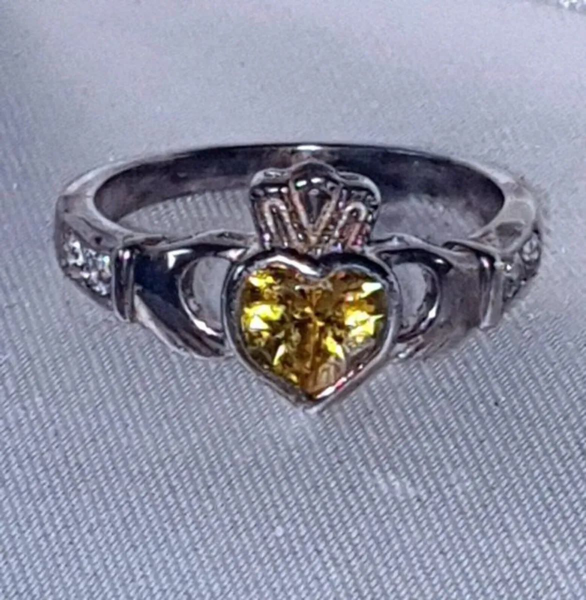 Vintage Sterling Silver Topaz Claddagh Ring - Image 1