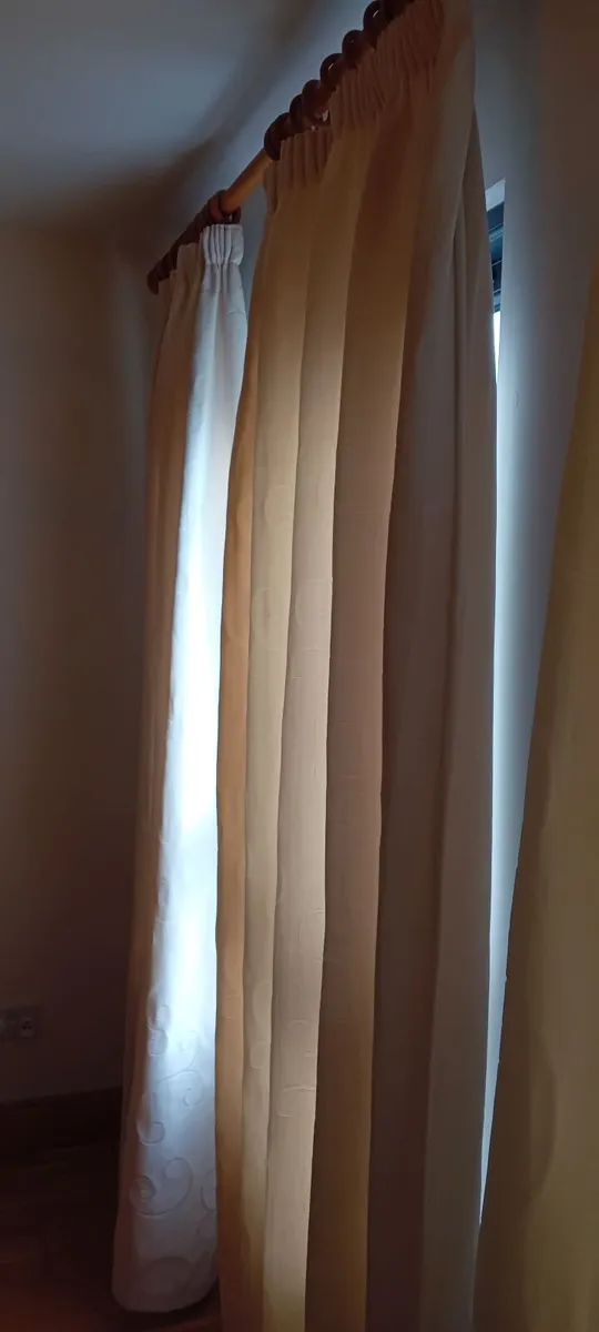 Cream curtains with wooden rail - Image 3