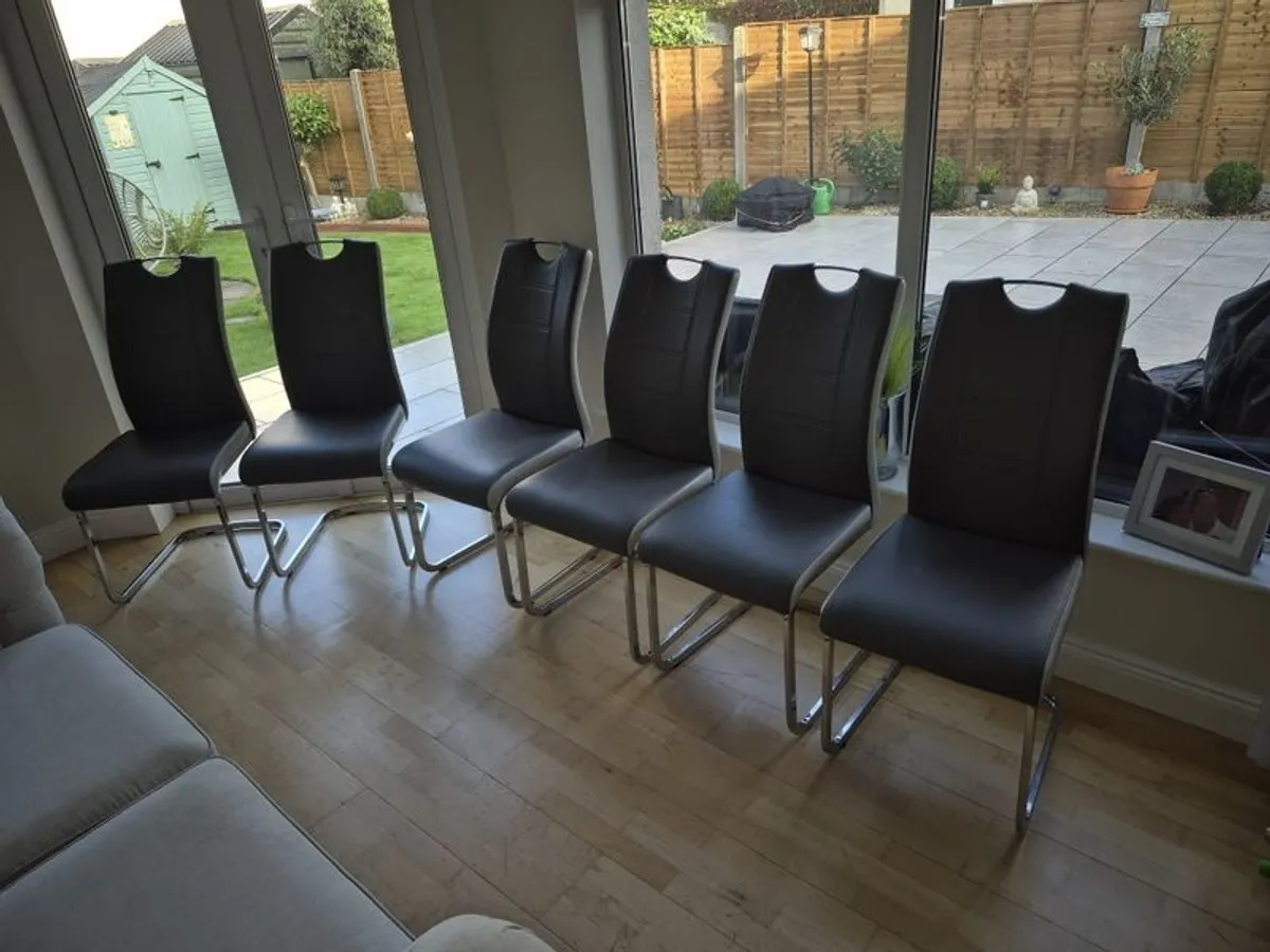 Grey Leather Dining Chairs - Image 1