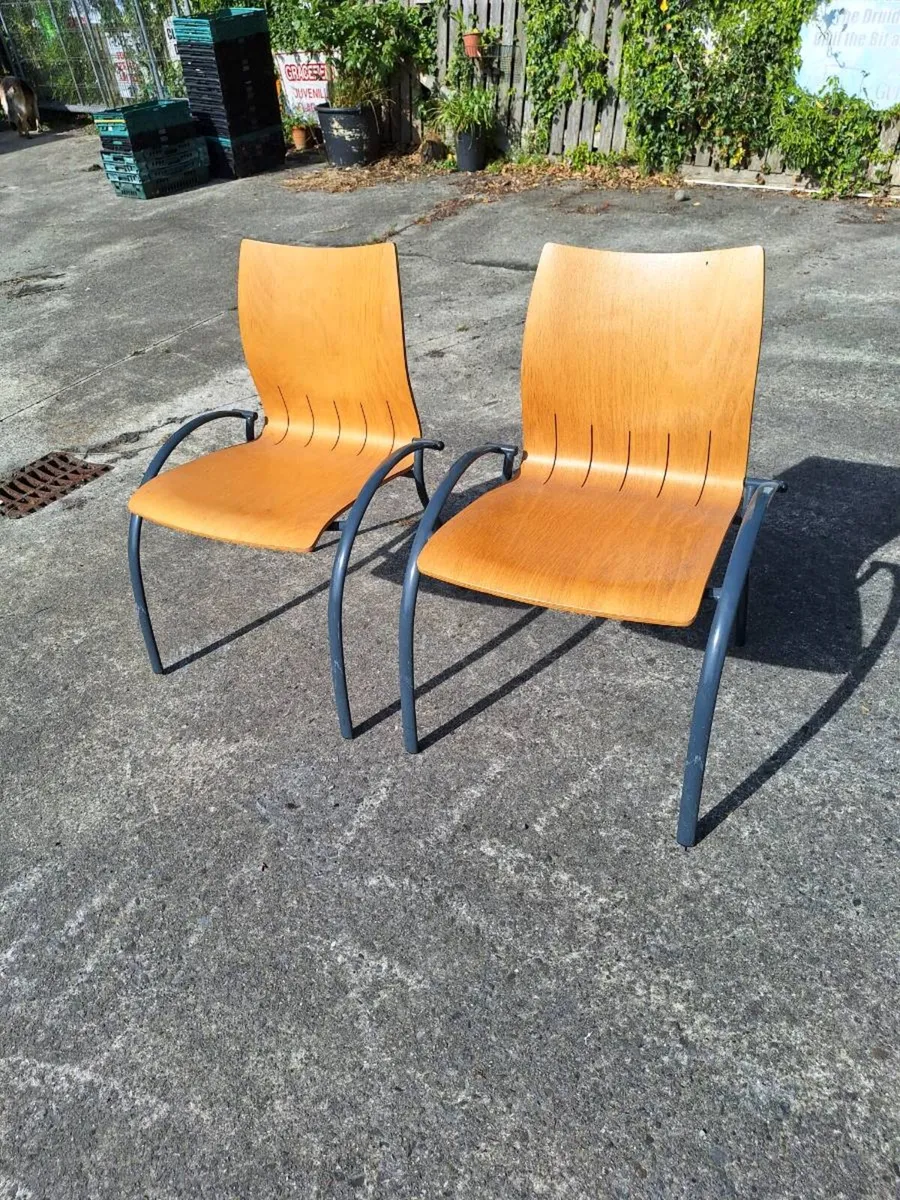 Two sturdy metal and wooden chairs - Image 1