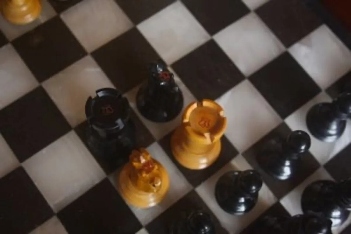 Antique Chess Set and Board - Image 2