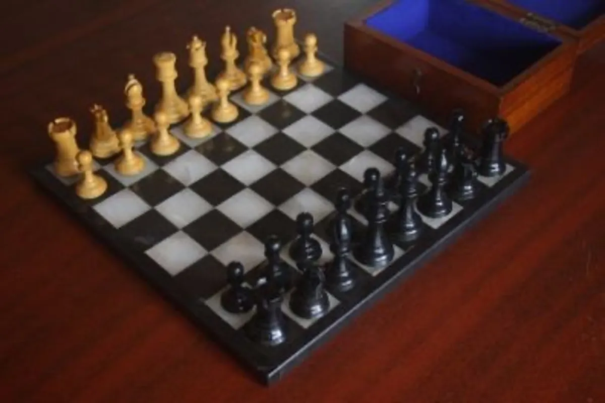 Antique Chess Set and Board - Image 3