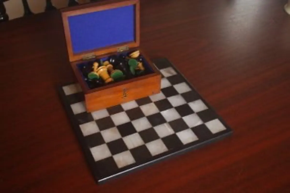 Antique Chess Set and Board - Image 4