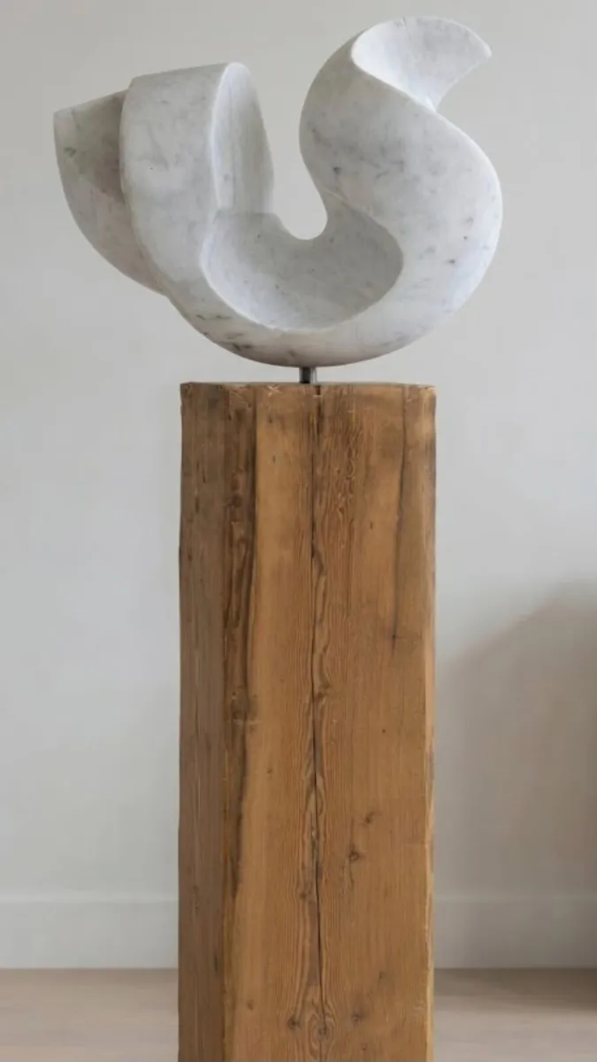 White Marble and Rustic Timber Sculptural ... - Image 1