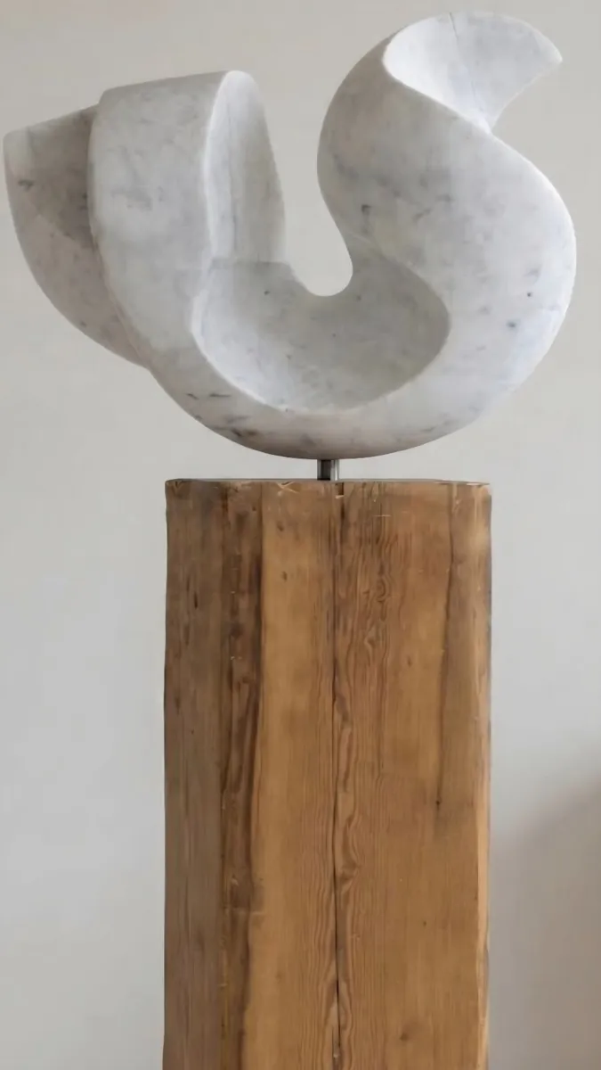 White Marble and Rustic Timber Sculptural ... - Image 2