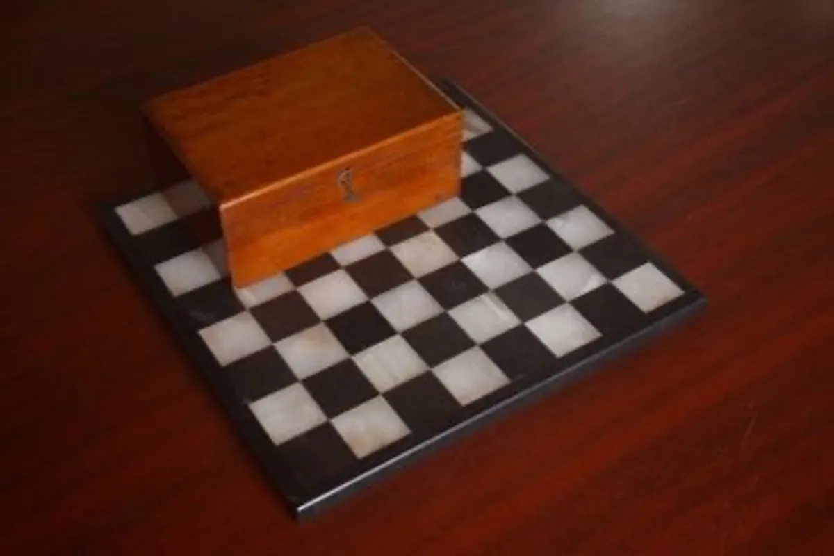 Antique Chess Set and Board - Image 1