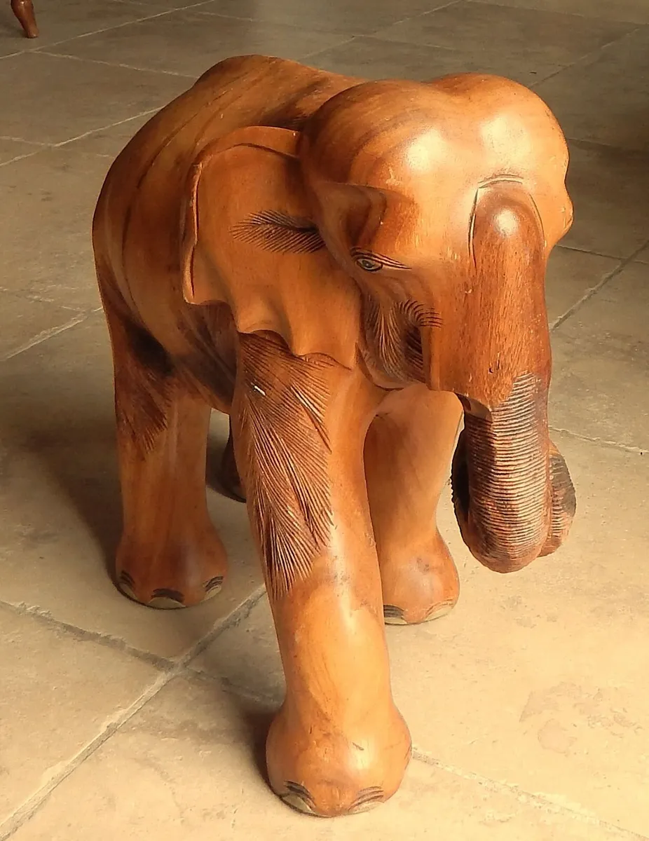 Large Hand Carved Solid Wood Elephant Sculpture - Image 3
