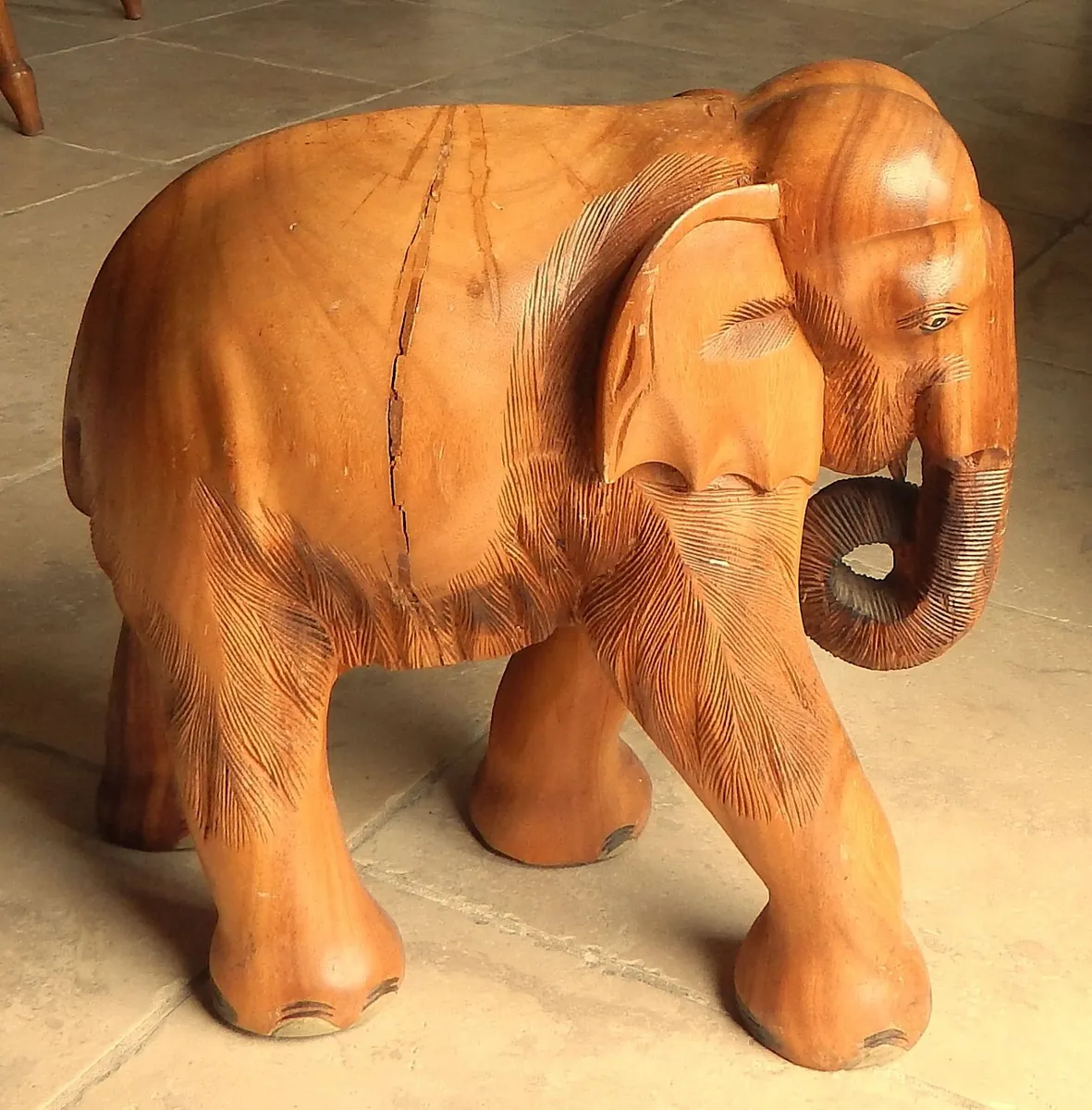 Large Hand Carved Solid Wood Elephant Sculpture - Image 2