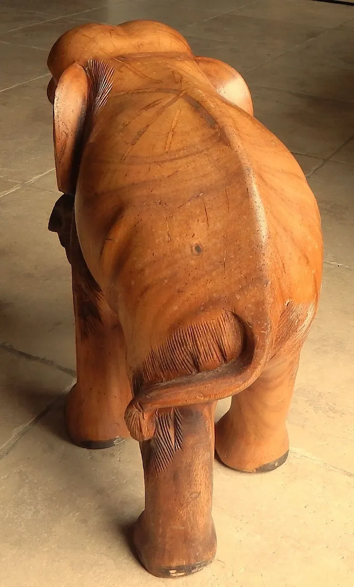 Large Hand Carved Solid Wood Elephant Sculpture - Image 4