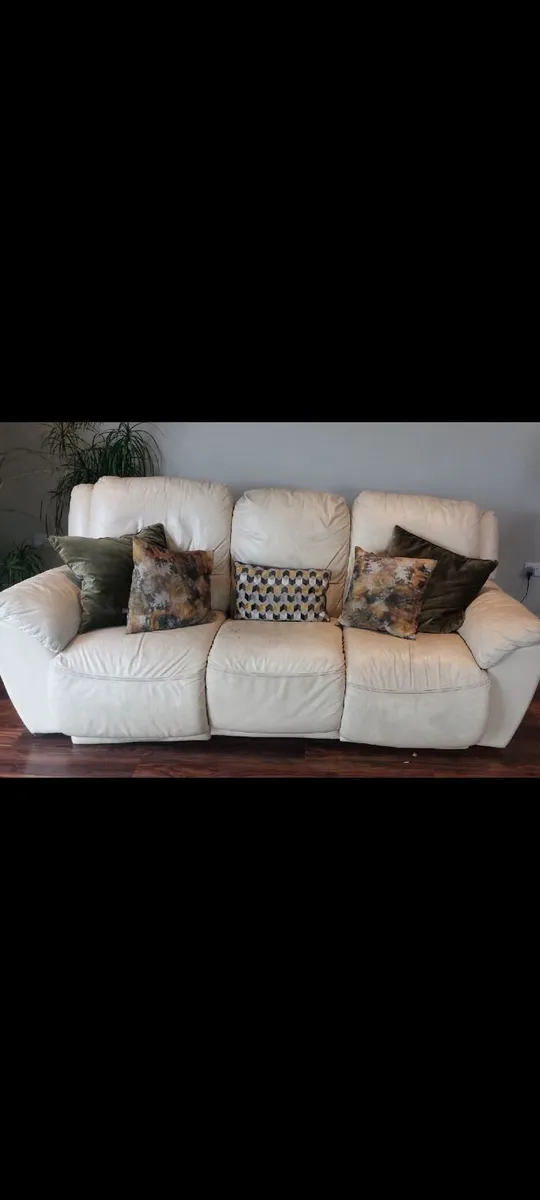 Cream Leather Reclining Sofa