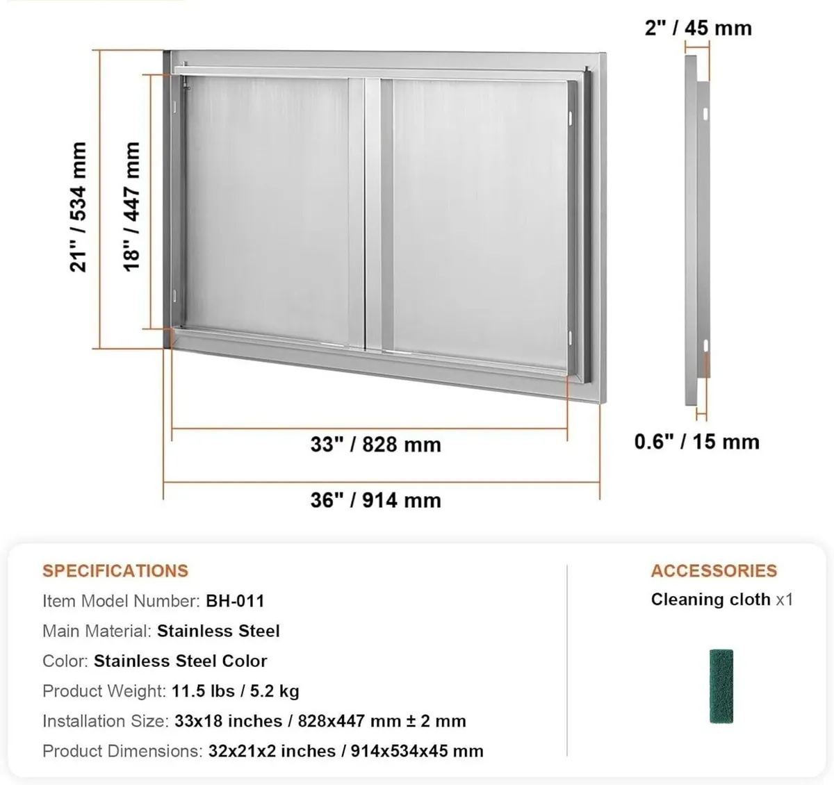 36 x 21 Inch Stainless Steel BBQ Access Door - Image 3