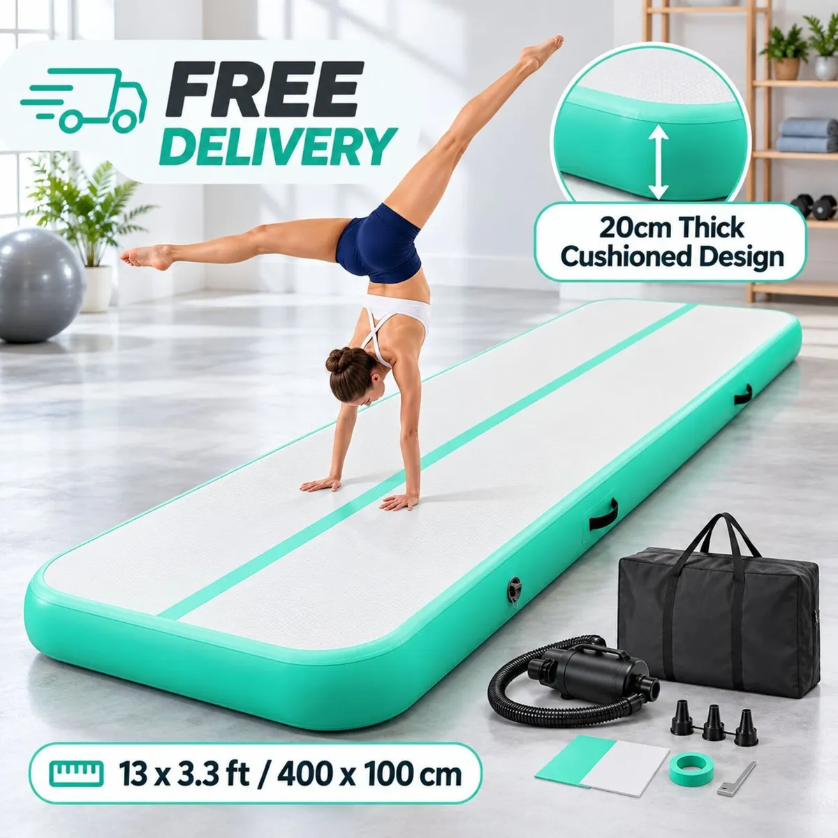 Inflatable Gymnastics Mat 4m with Electric Pump - Image 1